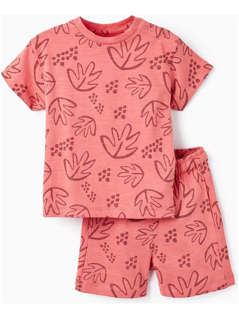 T Shirt + Short en Coton pour Garçon 'Feuilles' CUBA Rose