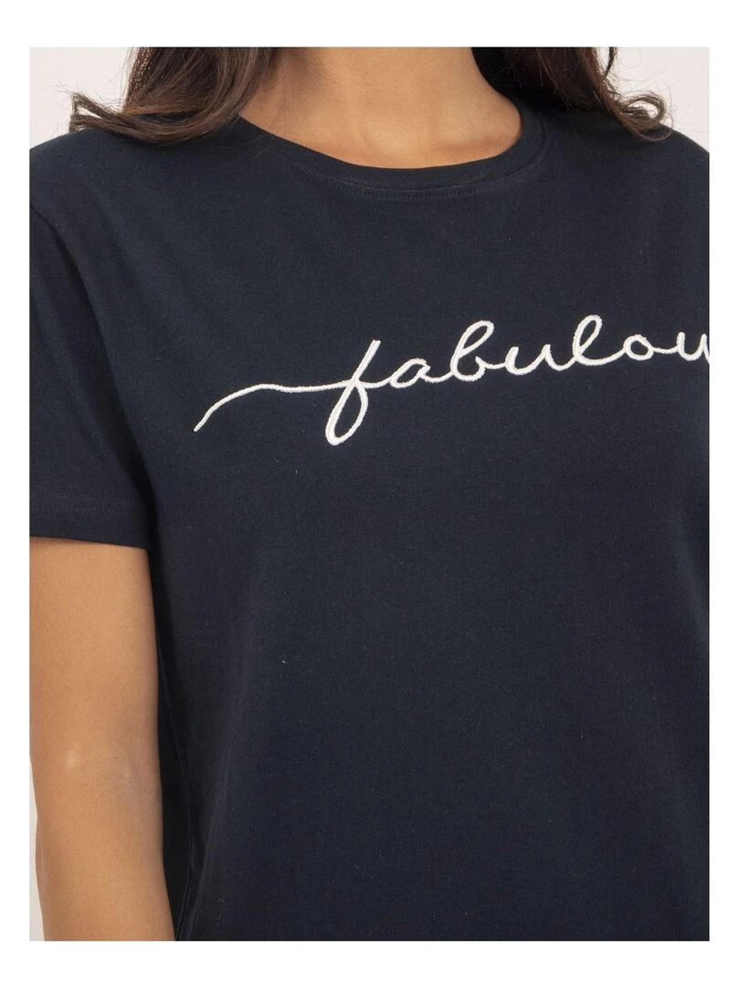 T shirt col rond message FIORELLI   Bleu marine