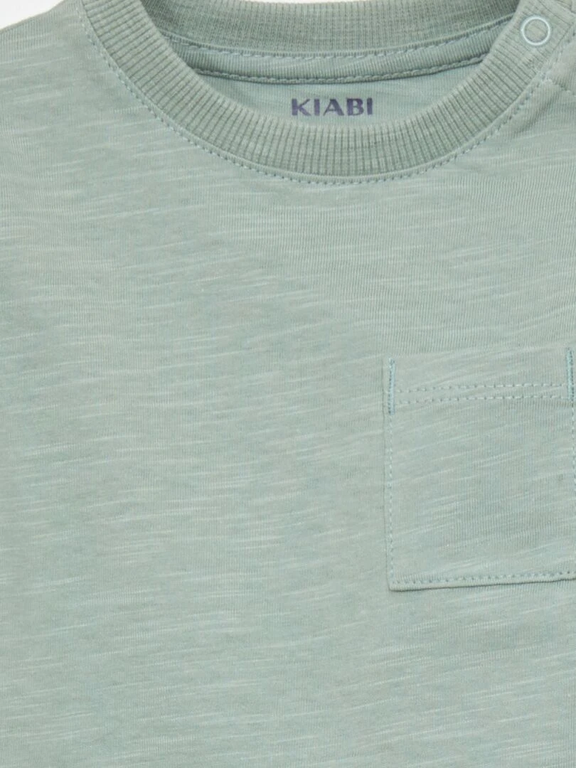 T shirt à col rond avec poche Vert