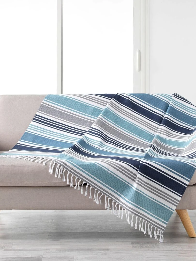 Fouta a franges 140 x 200 cm Mikonos Bleu