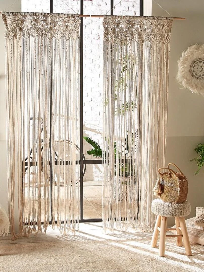 Rideau fil en macramé Été 90x200 cm Beige