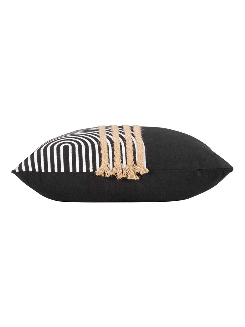 Coussin déhoussable avec tresses en jute Noir