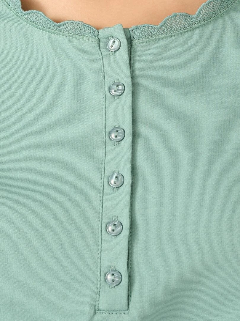 Tee shirt col rond fantaisie en pur coton.   Damart   Vert anis