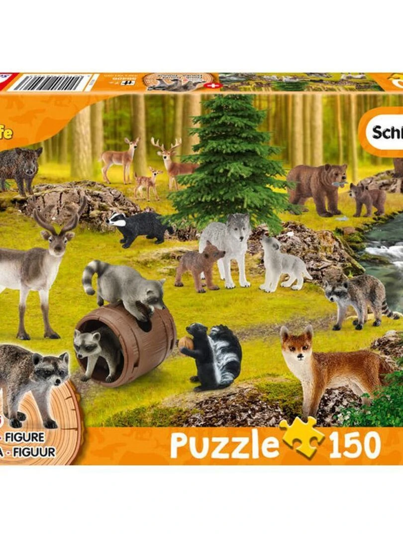 Puzzle 150 pièces avec 1 figurine Schleich : Wild Life : Avec les ratons laveurs   N/A