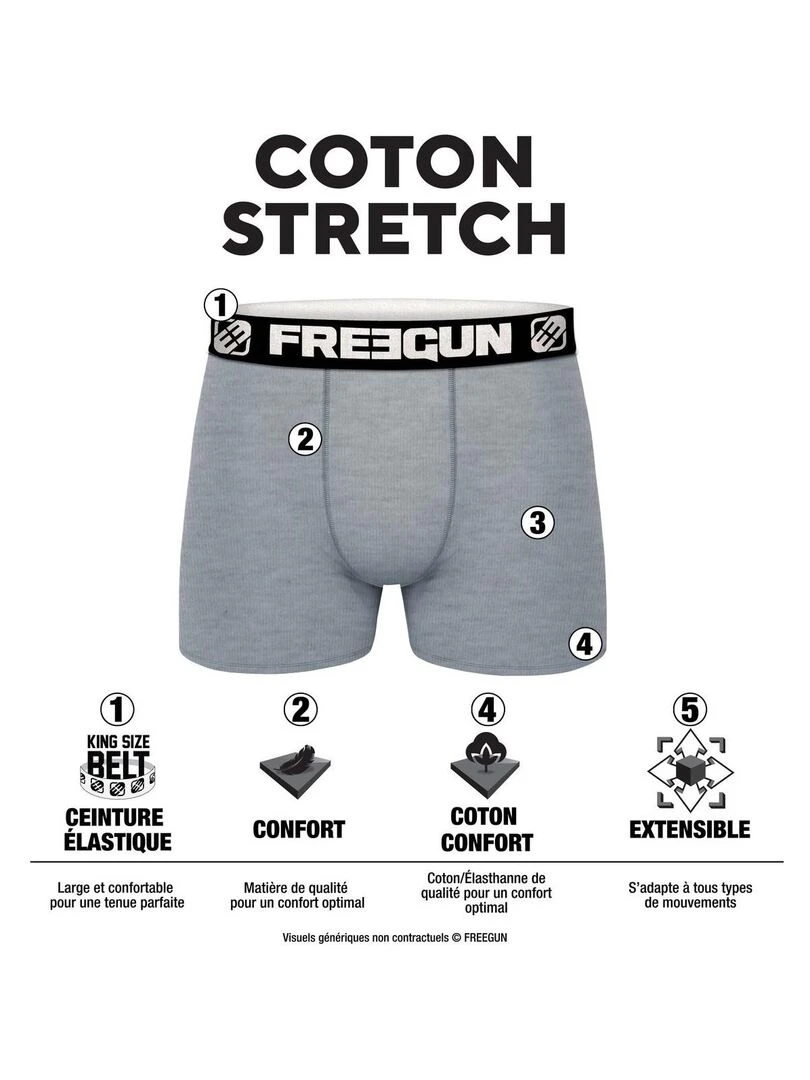 Lot de 9 boxers garçon en Coton Freegun Noir