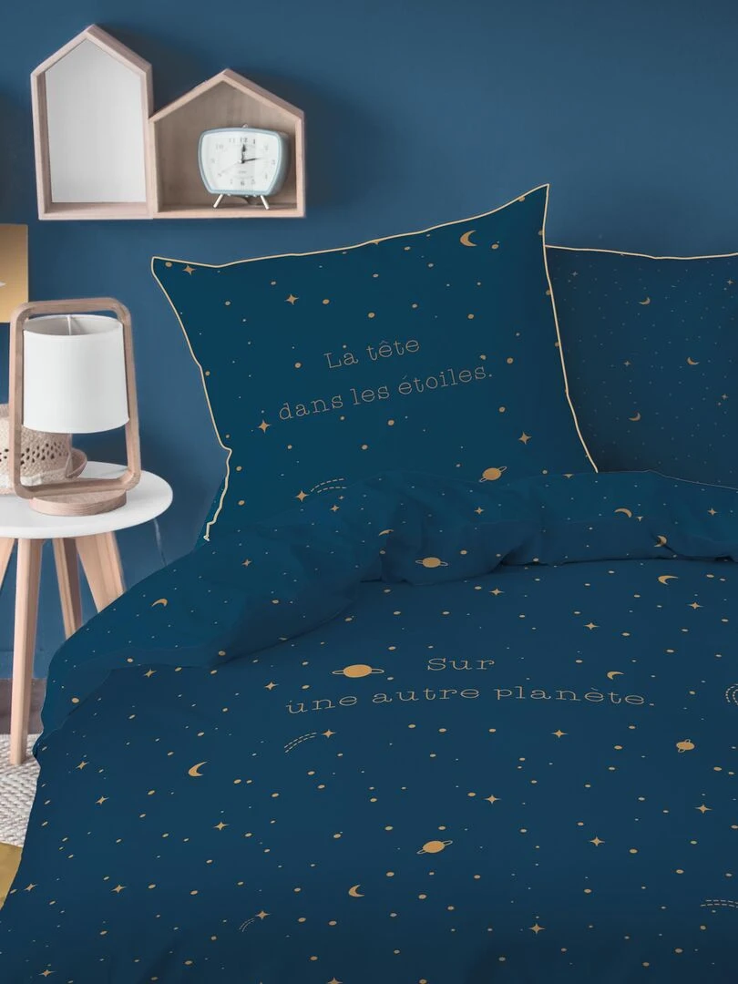 Parure de lit imprimée 100% coton STARGAZE Bleu nuit