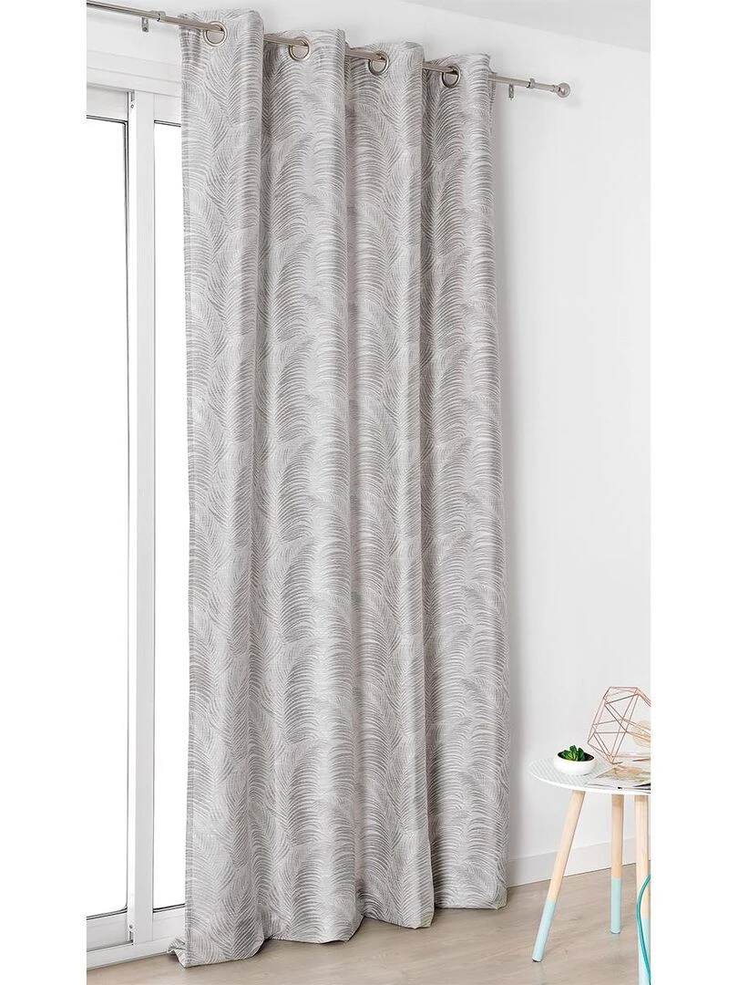 Rideau à oeillets aux motifs palmes Gris clair