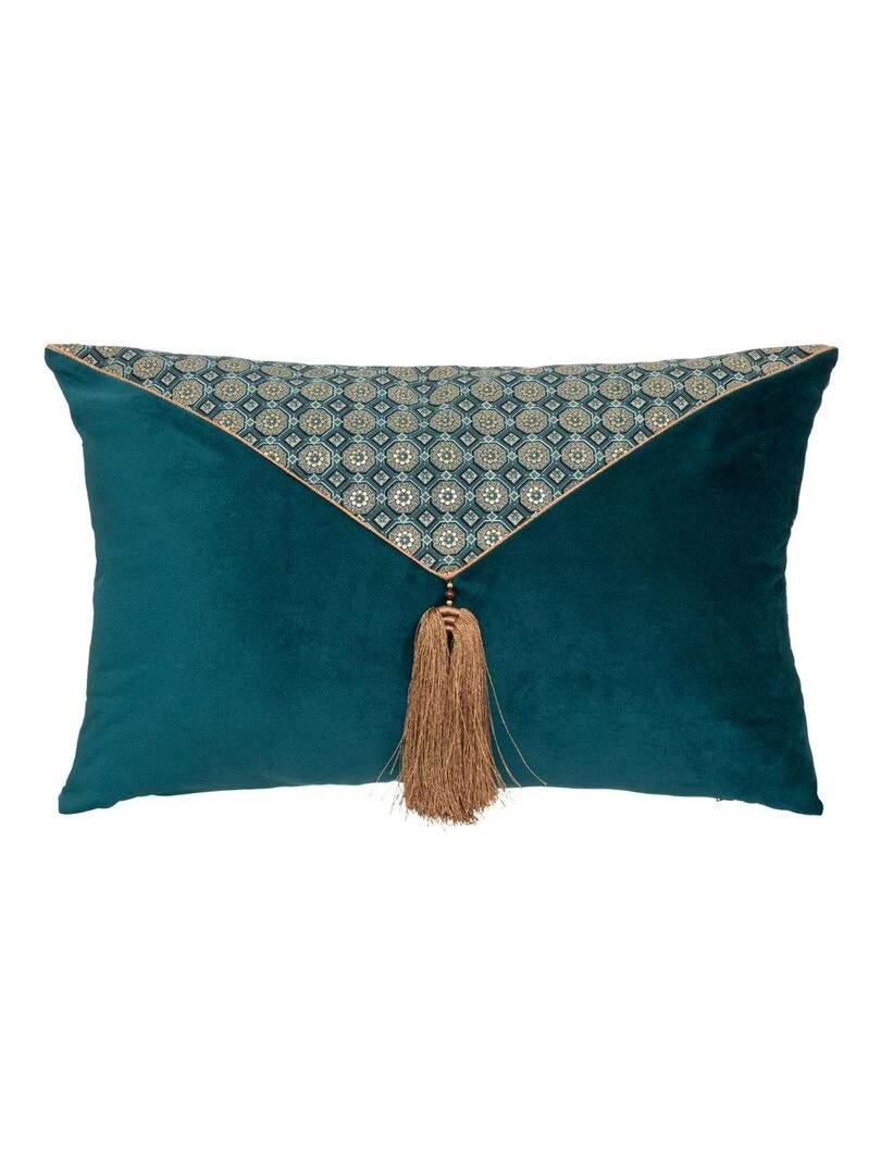 Coussin en velours à pompons Bleu roi