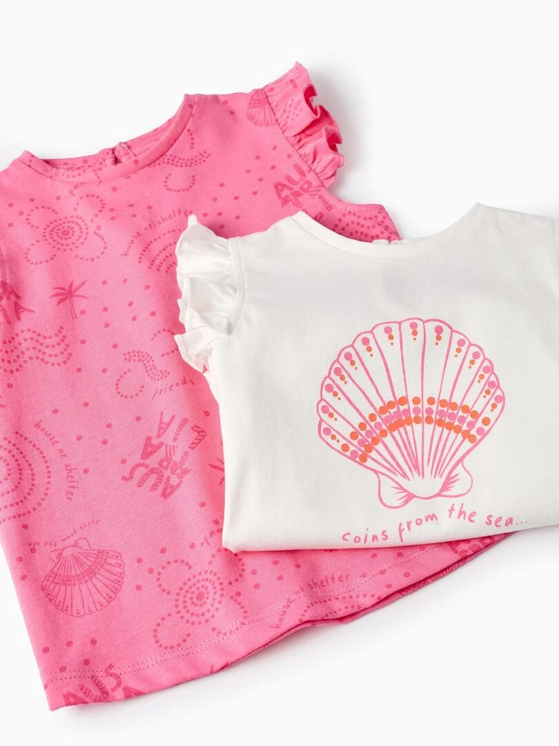 2 T shirts sans Manches pour Bébé Fille 'Coquillage' manches courtes EXPLORING AUSTRALIA   Rose