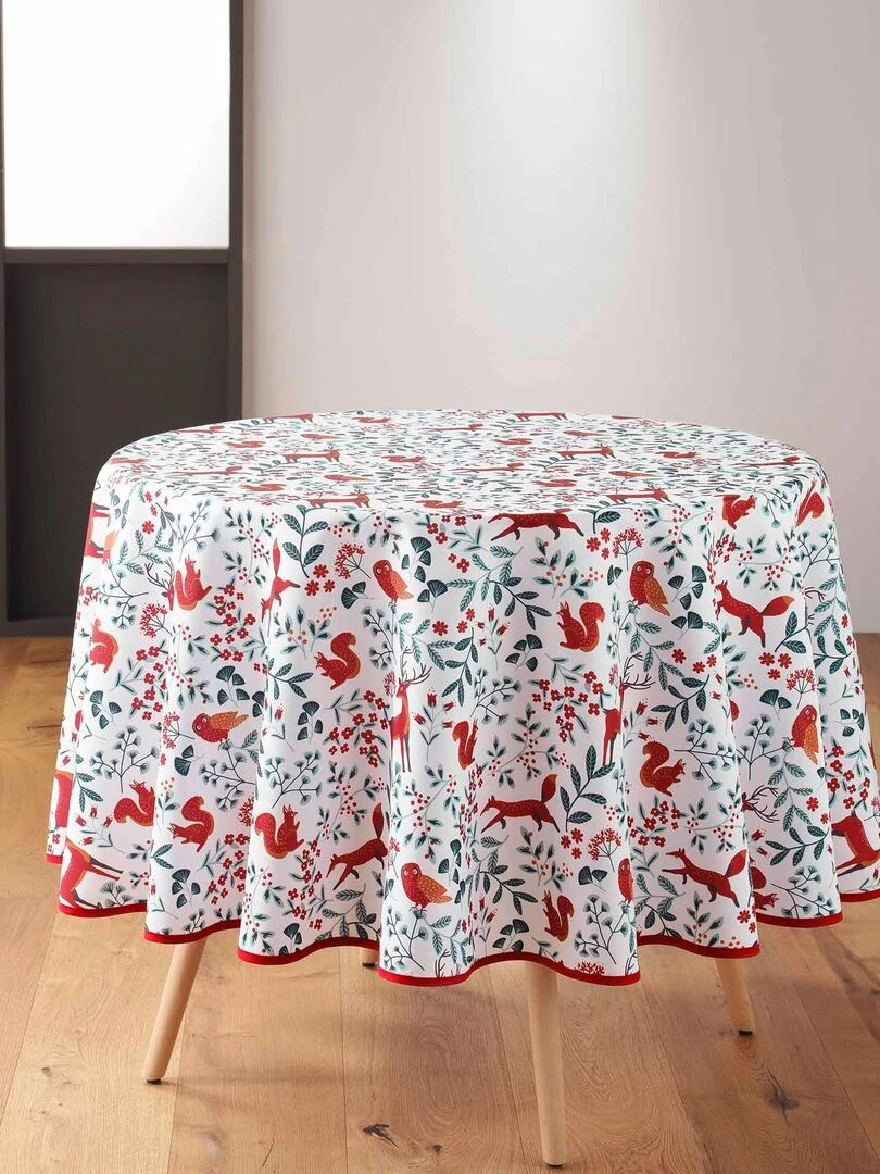 Nappe ronde 180 cm Ballade en foret   Blanc