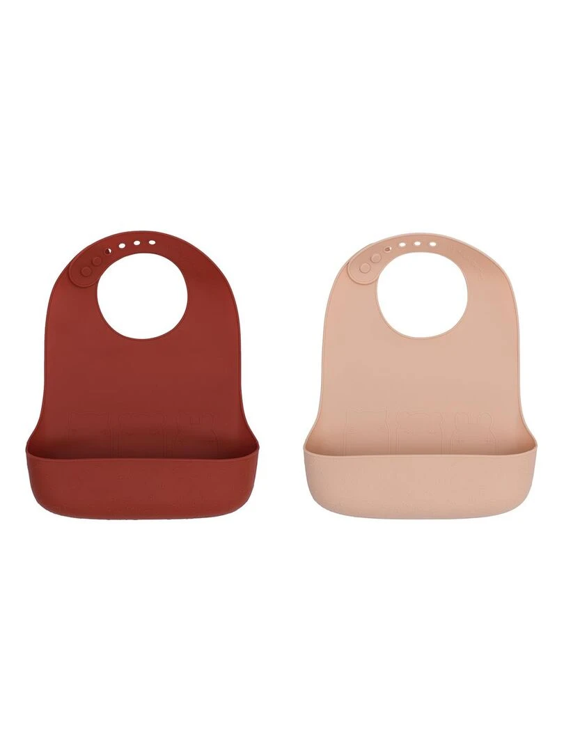 Lot de 2 bavoirs en silicone terracotta et beige Marron