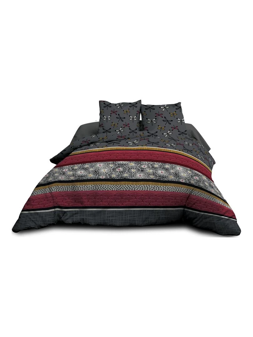Parure Drap plat + drap housse 140x190 + 2 T Pur coton 57 fils Loretta Rouge