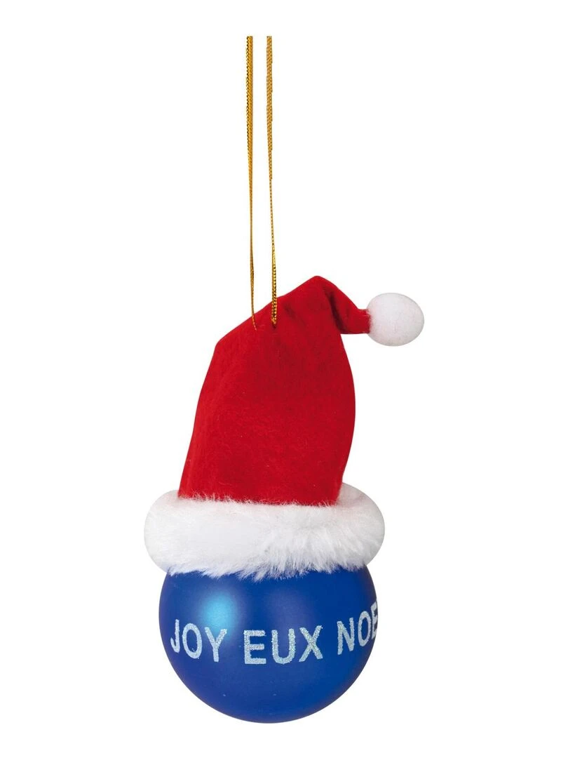 Boule de noel bleu avec bonnet Bleu