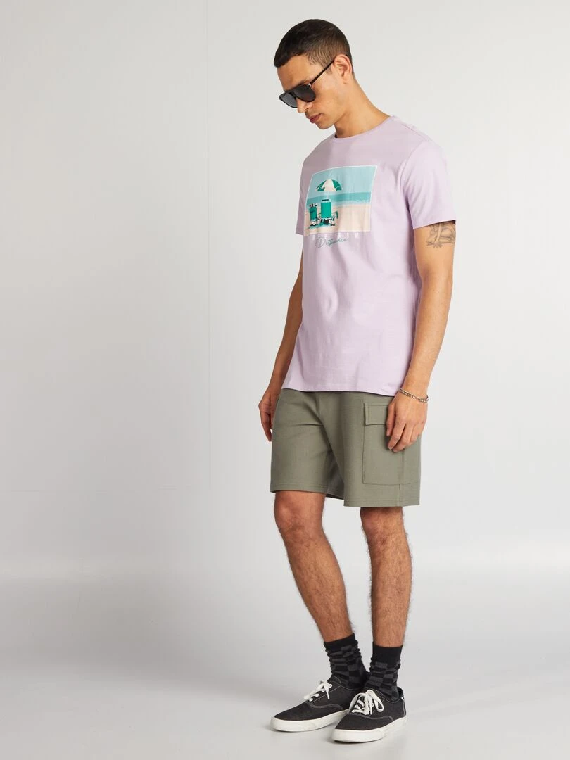 T shirt en coton imprimé à col rond Violet