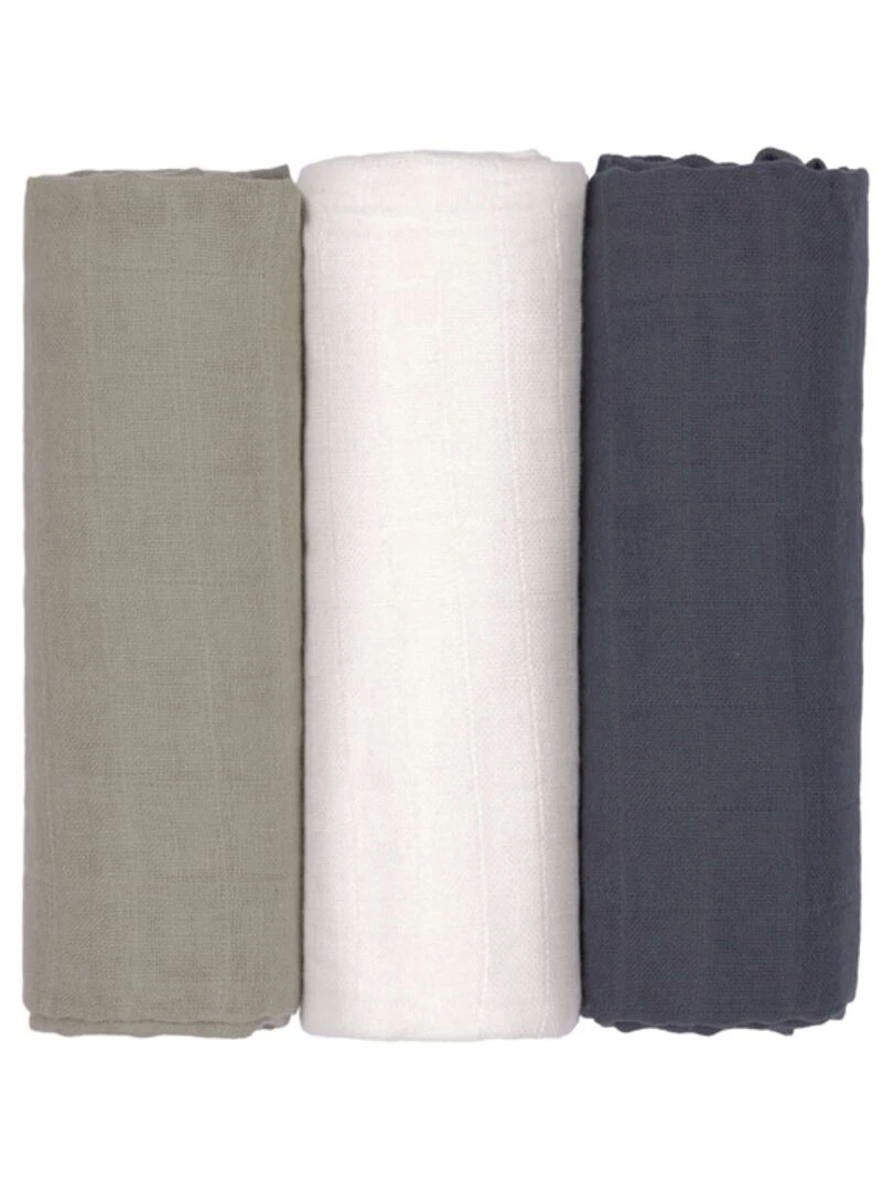 Lot de 3 langes en mousseline Olive Blanc Vert Noir