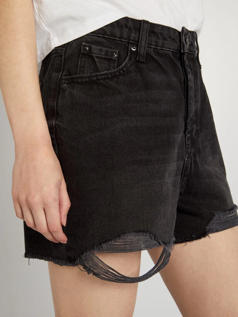 Short en jean destroy à taille haute   Noir
