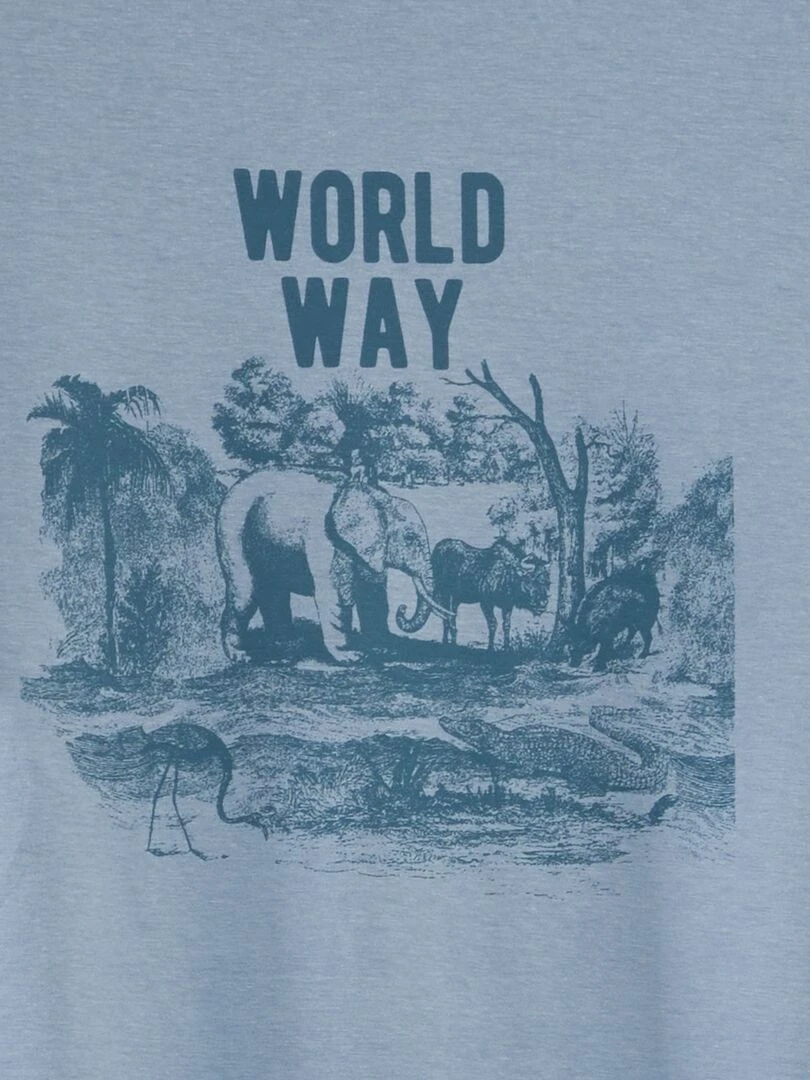 T shirt imprimé à col rond Bleu