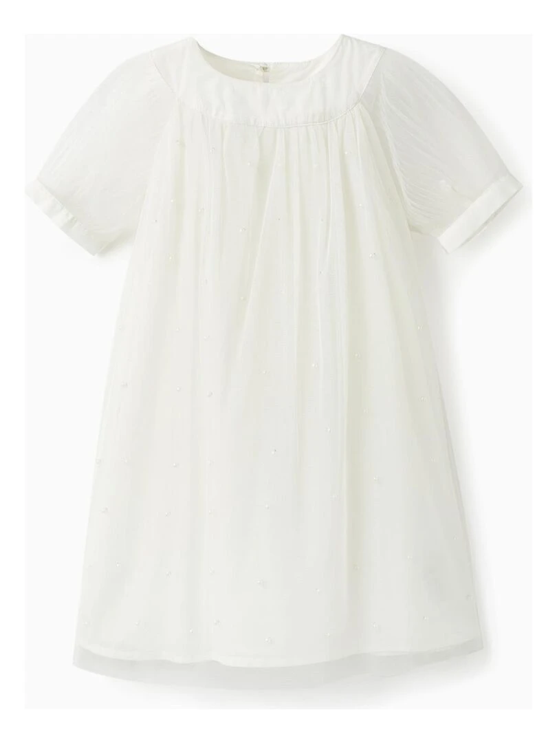 Robe en tulle et coton pour fille 'Special Days Pearls' manches courtes CÉRÉMONIE Blanc
