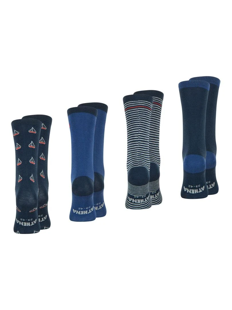 Lot de 4 paires de chaussettes mi hautes homme Ecopack   Bleu