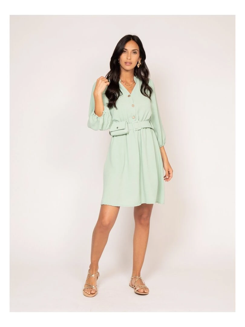 Robe chemise courte avec ceinture INATA   Vert d'eau
