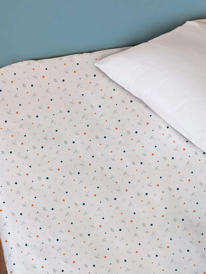 Drap housse imprimé 100% coton STAR WARS FAUCON MILLENIUM   Blanc