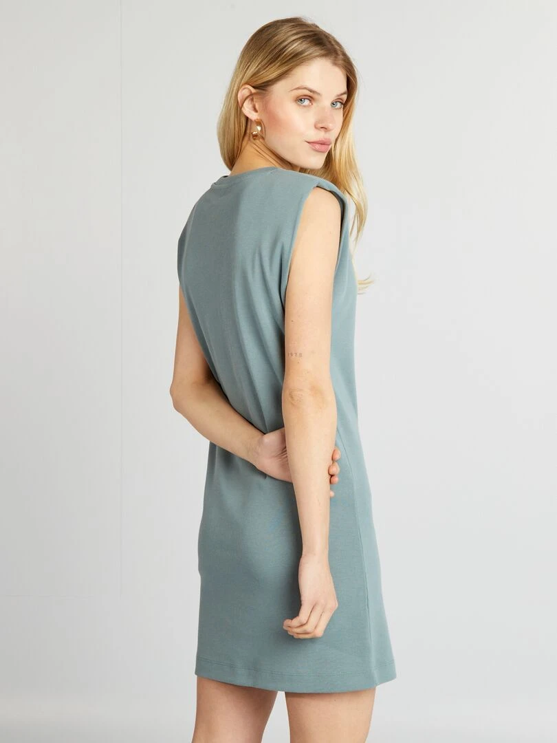 Robe courte côtelée et sans manches   Bleu