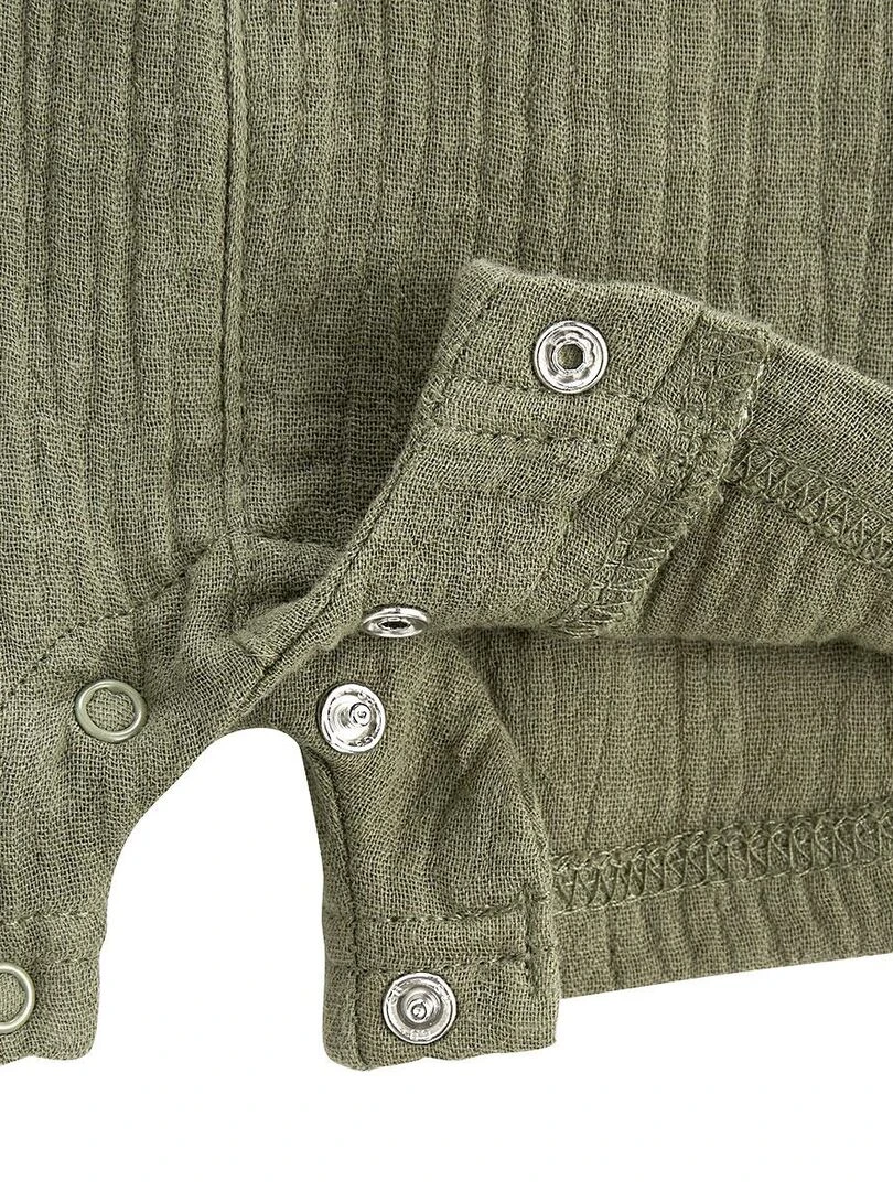 Combishort en gaze de coton bébé Iguazu   Kaki