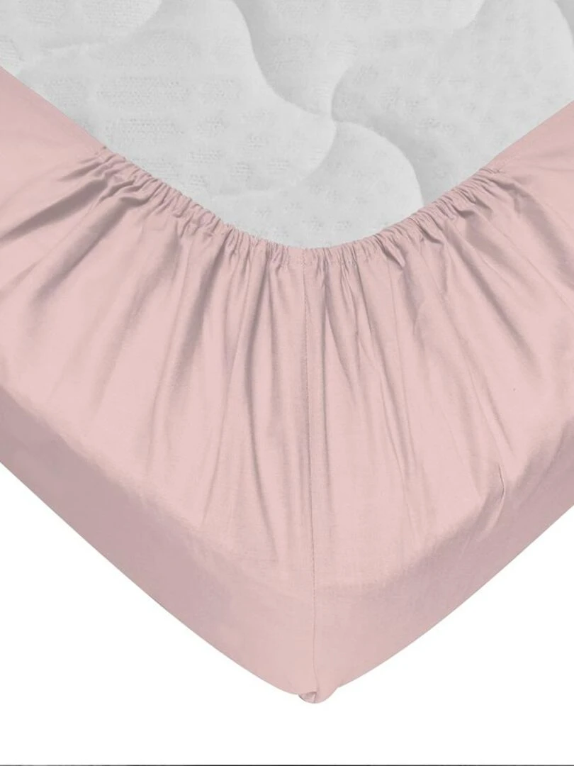 Drap housse 100% Coton 57 Fils Rose Poudré   180 x 200 cm   Bonnet 30 cm   Rose pâle