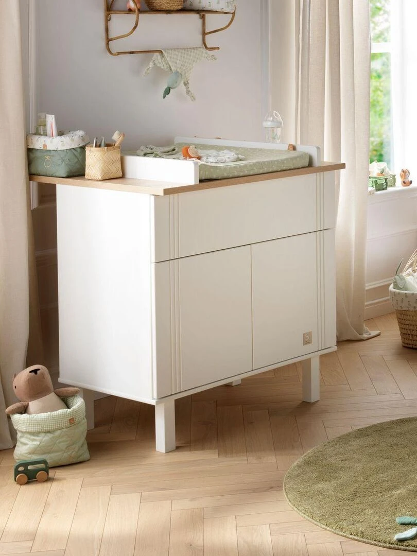 Commode un tiroir et 2 portes avec rainures   SAUTHON   Blanc