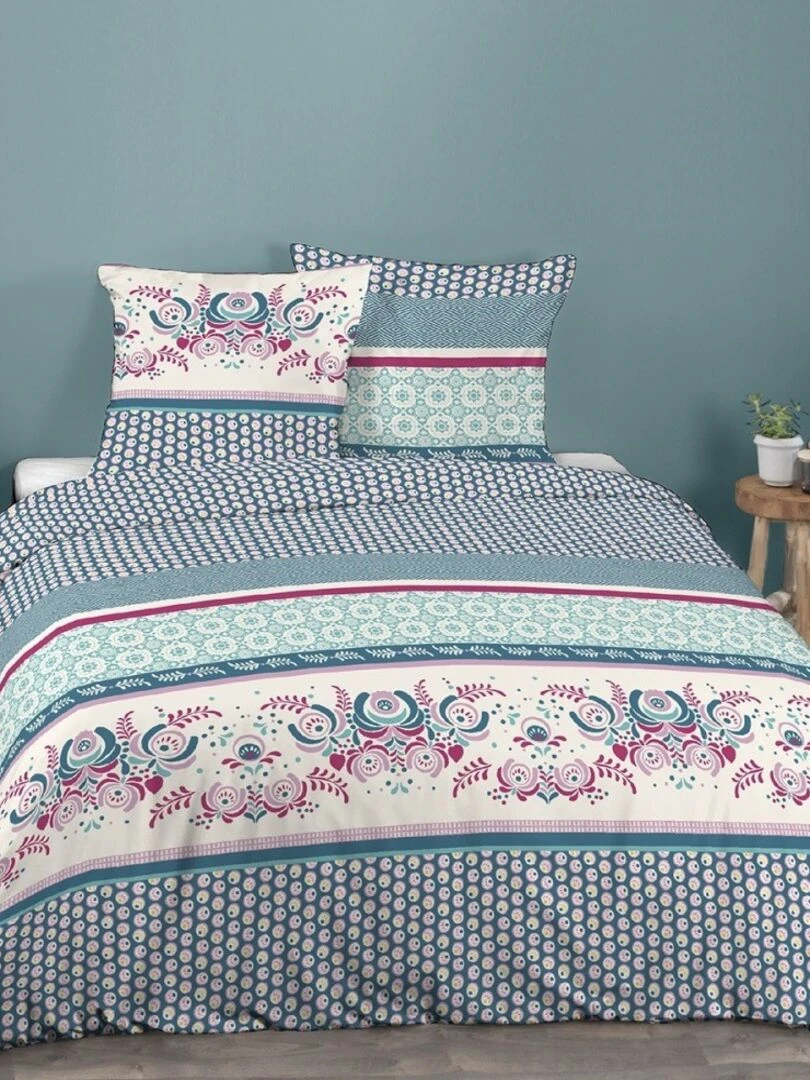 Housse de couette 240x260 Bophal multi + 2 taies 100% coton 57 fils Bleu