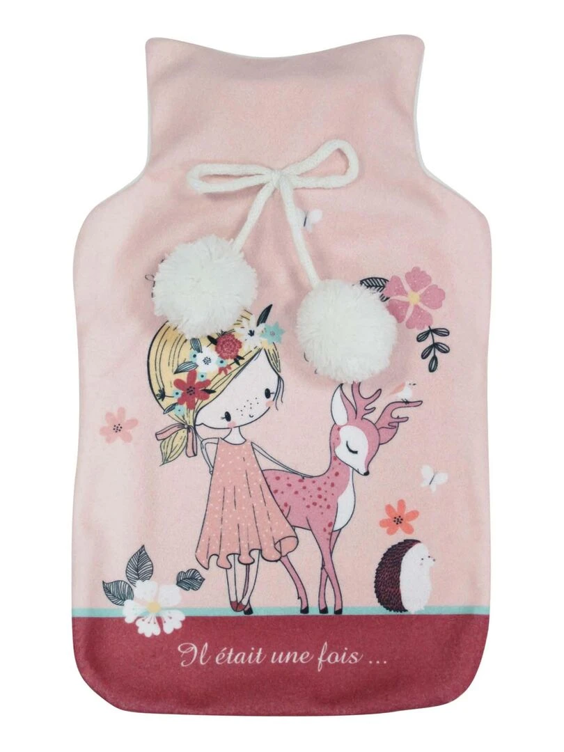 Bouillotte + housse polaire 21 x 34 cm Petite biche   Rose