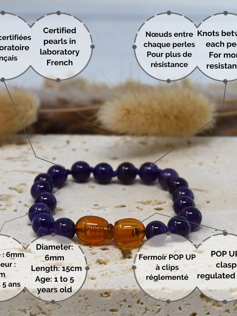 Bracelet Bébé   Pierres naturelles : Amethyste   Violet