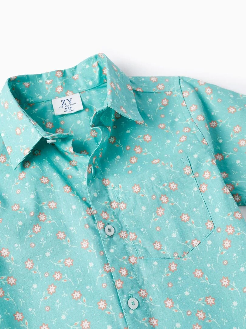 Chemise Florale En Coton Pour Garçon manches courtes   Vert