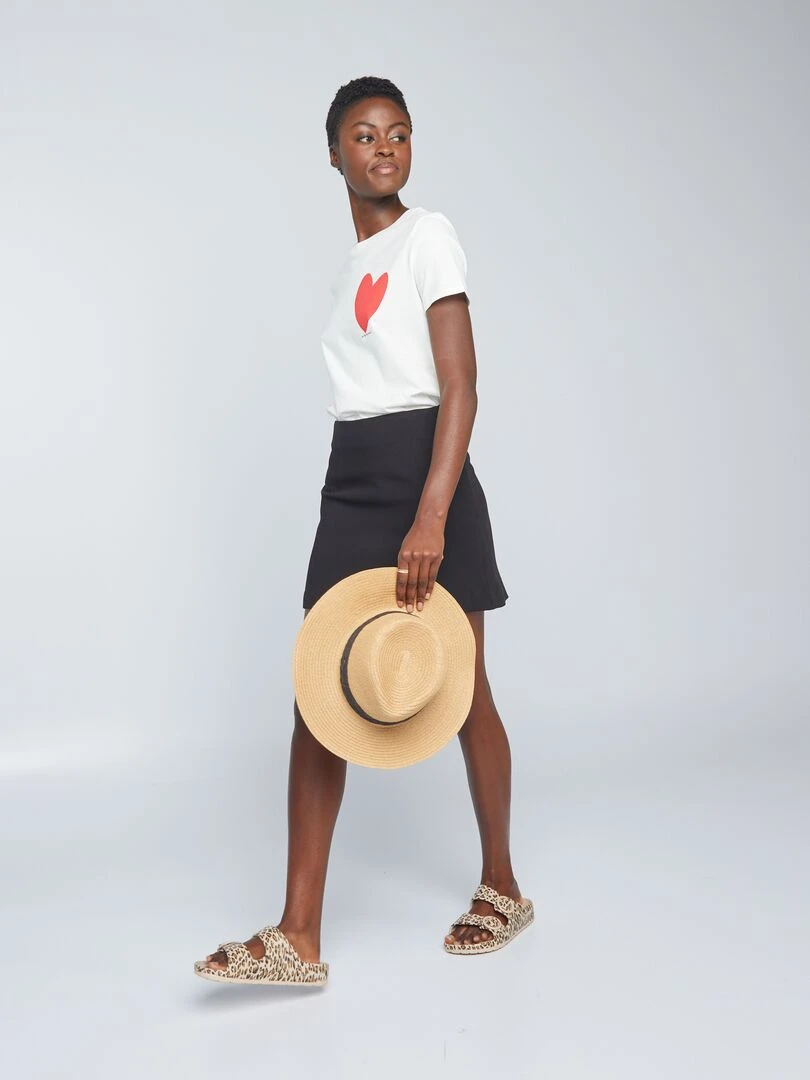 T shirt en jersey imprimé Blanc 'coeur'
