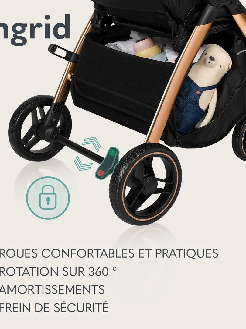 LIONELO Ingrid   Poussette bébé compacte   Jusqu'à 22 Kg   Légère & pliable   Gris foncé   Gris foncé