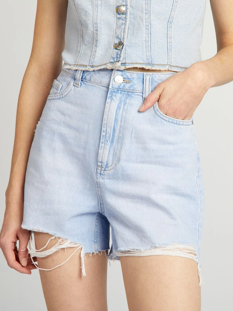Short en jean taille haute Bleu