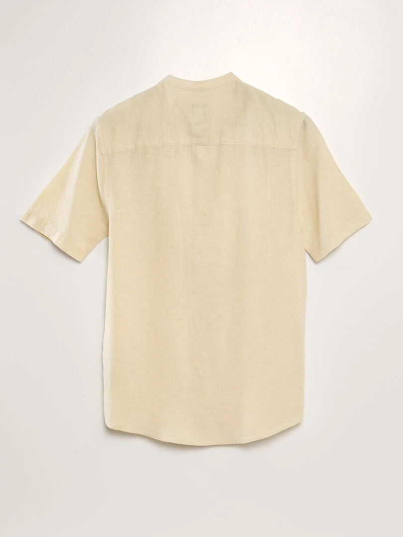Chemise manches courtes col mao en lin Ecru