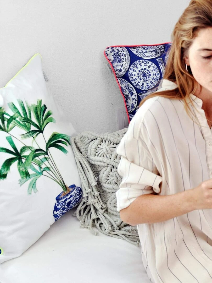 Housse de coussin décoratif Rhapis "Happyfriday"   Blanc