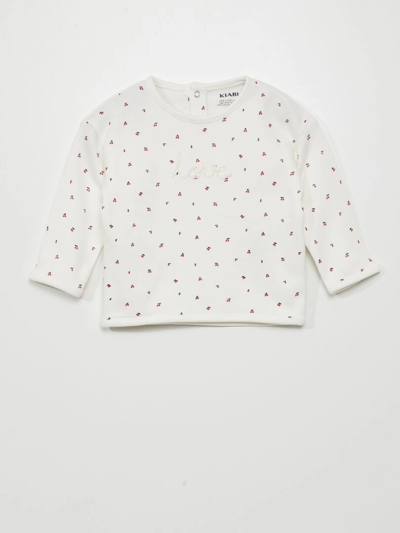 Sweat en molleton imprimé Blanc/cerise