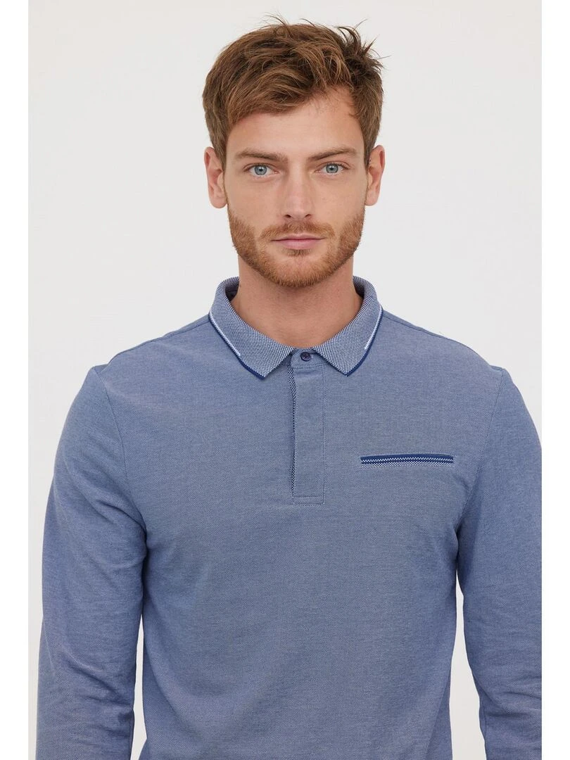 Lee Cooper   Polo manches longues coton regular BUTEA   Blanc Bleu marine