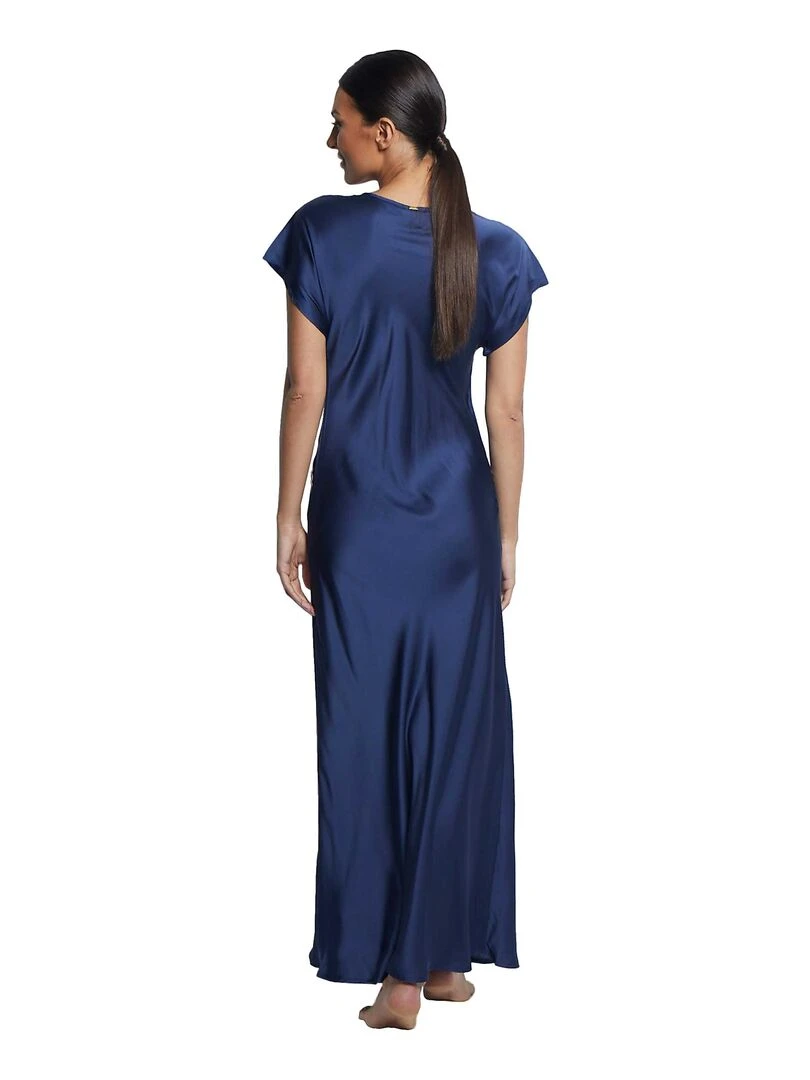 Chemise de nuit longue manches courtes Satin Bleu marine