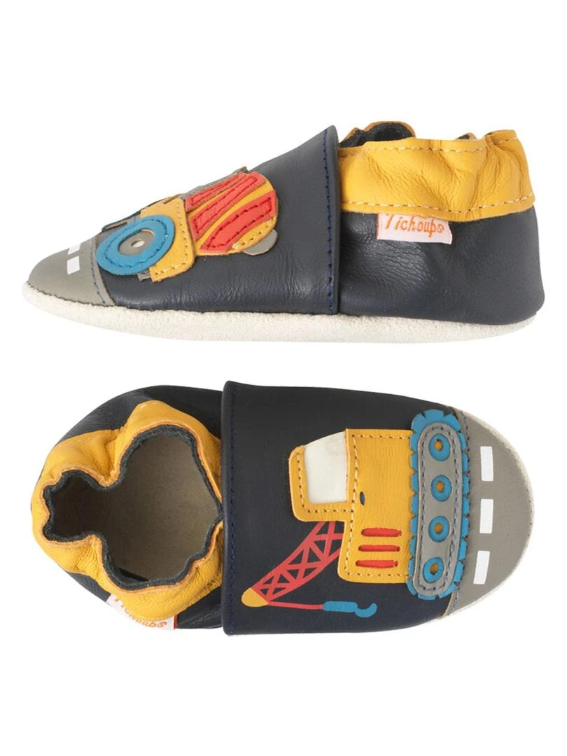 Chaussons bébé cuir souple Germain la grue Bleu Bleu