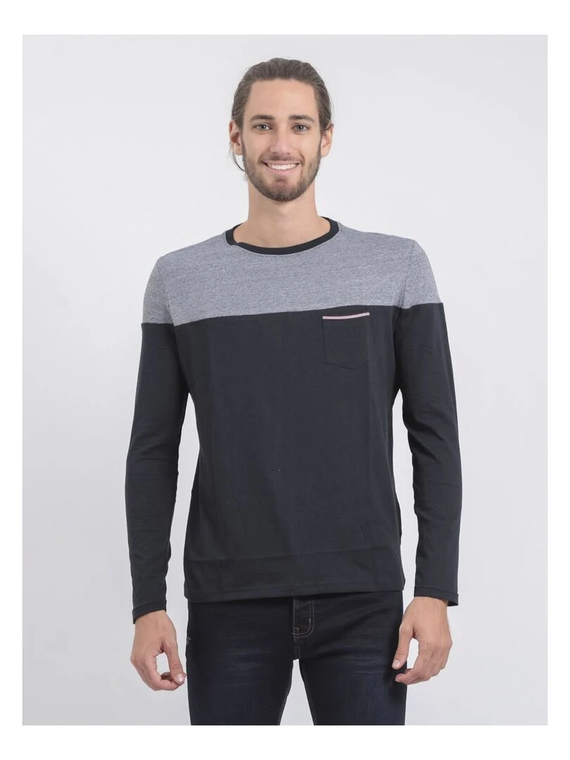 T shirt manches longues col rond pur coton JUPINEL Bleu marine