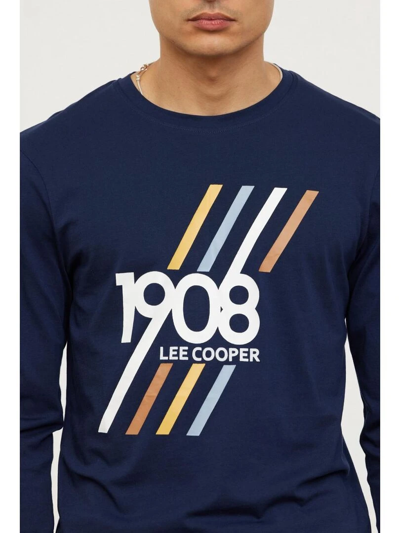 Lee Cooper   T Shirt manches longues coton regular AXIR   Bleu marine