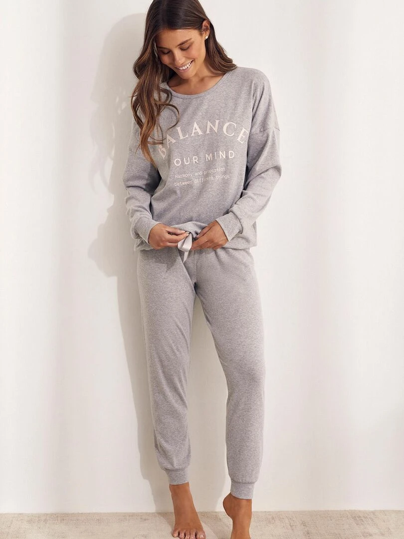 Pyjama pantalon top manches longues Cotton   Gris