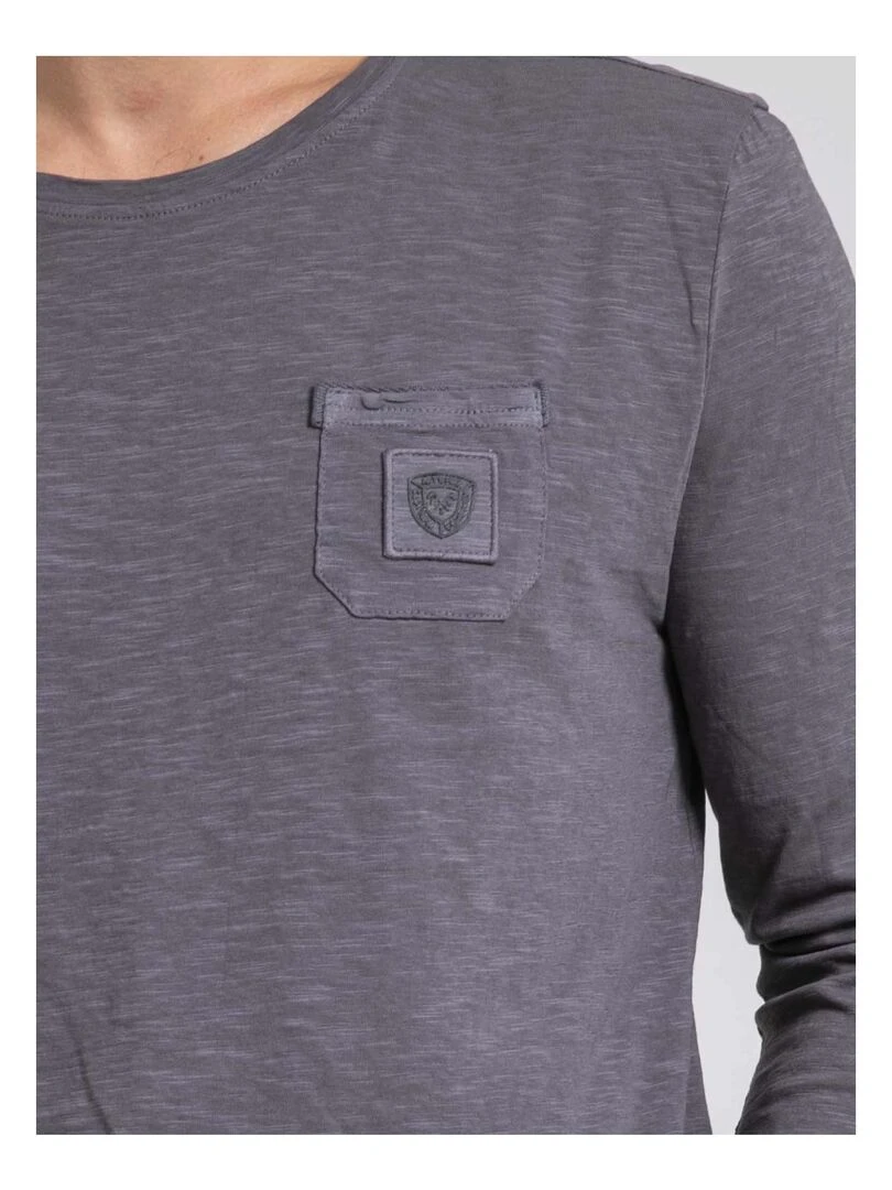 T shirt manches longues col rond pur coton JAVELOTI   Gris