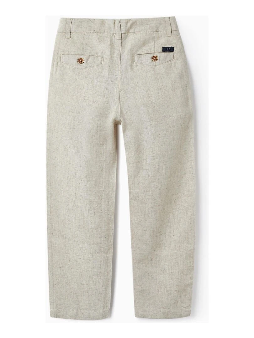 Pantalon Chino en Lin pour Garçon 'Slim Fit' Beige