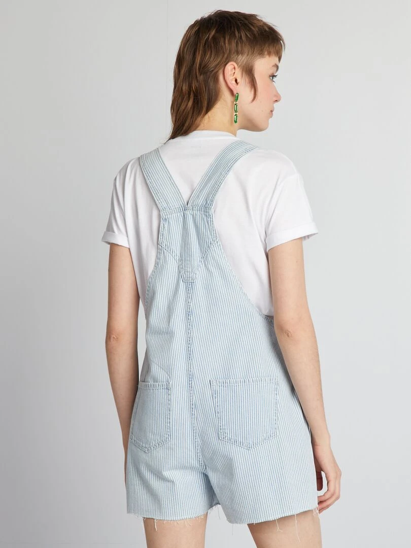 Salopette short en jean à rayures   Bleu