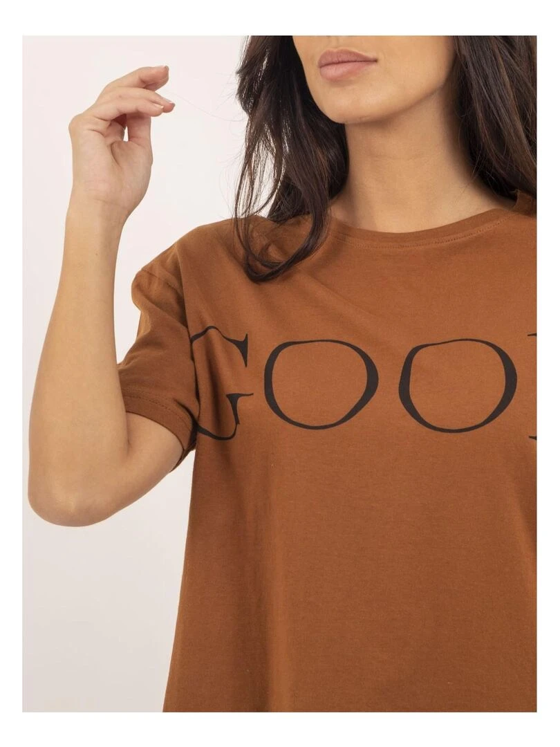 T shirt col rond coton message FROM   Marron