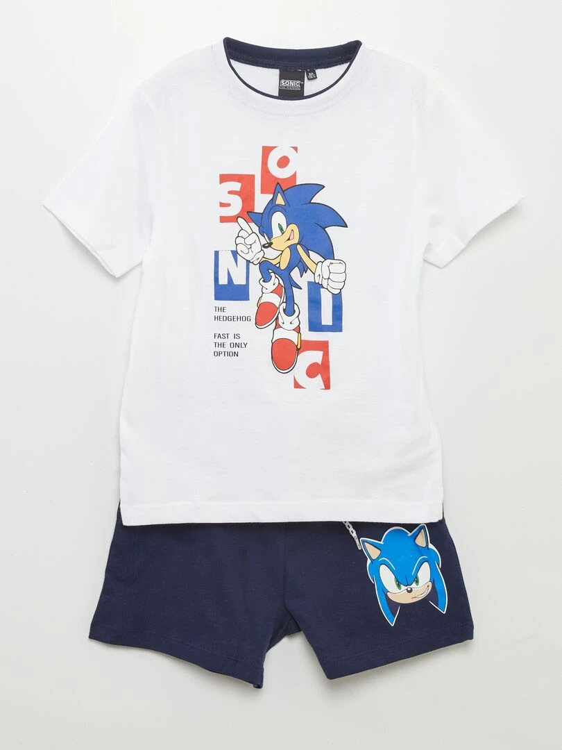 Ensemble t shirt + short 'Sonic' 2 pièces blanc